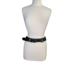 Betsey Johnson Black Leather Studded Concho Belt With Copper Rings Medium